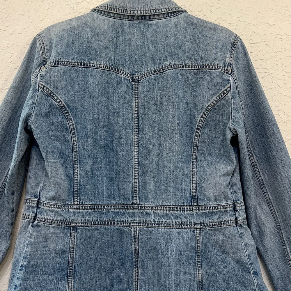 DKNY Jeans Y2K Denim Jacket Button Front Embroidered Cuff - Picture 5 of 8